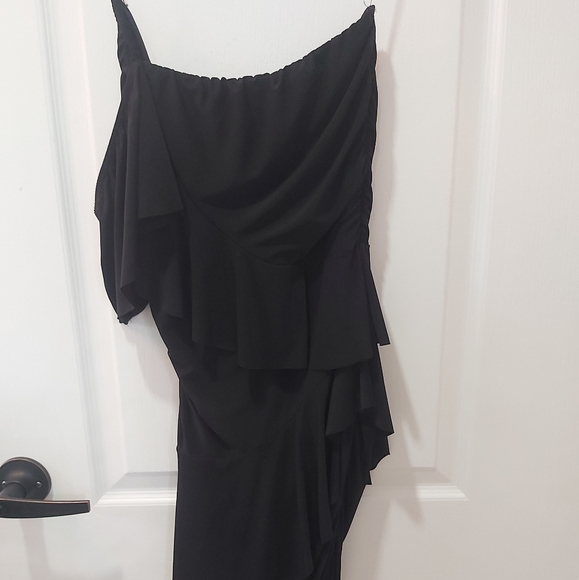 Available✴ Sale ✴ Brand: Limite, Black Rib One Shoulder Bodycon Black Dress, - Picture 2 of 8